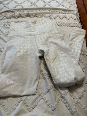 aerie OffLine The Hugger Legging in light beige with metallic accents